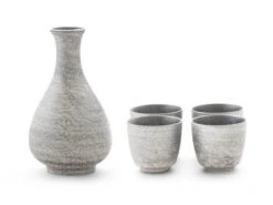 Sake Set Silber, 1 Karaffe, 4 Becher -Küchenutensilien Laden sake set silber 1 karaffe 4 becher 1